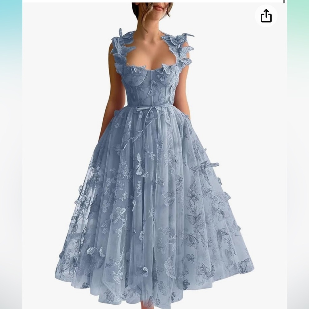 Dusty blue butterfly tulle corset dress size 8